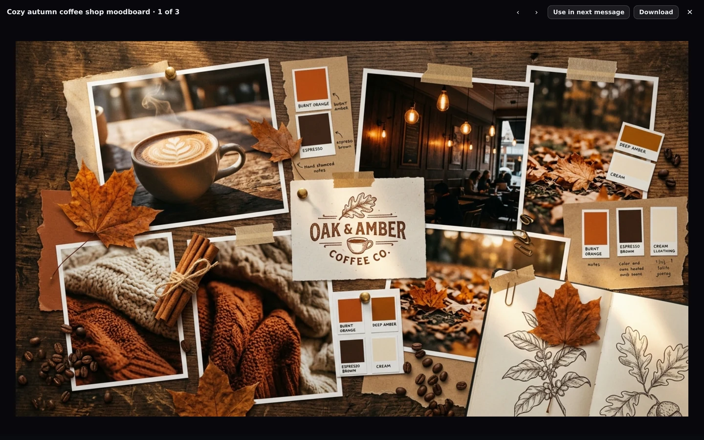 Full-size view of a generated image with Use in next message and Download
