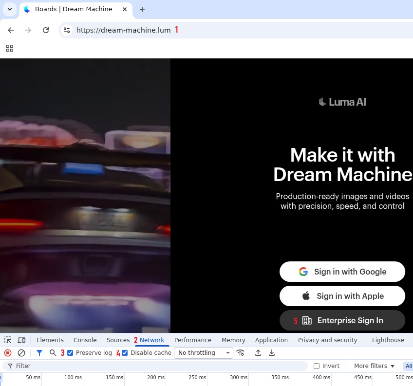 Developer Tools with Preserve log and Disable cache enabled